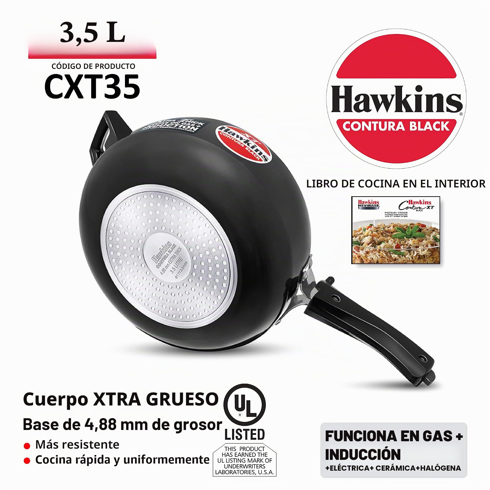 Hawkins Contura Black XT 3.5 Litre Pressure Cooker