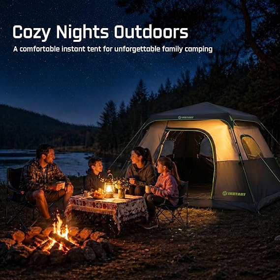 Instant Tent, 6 Person Blackout Tents for Camping with Top Rainfly | 60s Easy Setup Pop Up Tent, Waterproof & Light-Blocking Cabin Camping Tent for Family,Expandable Carry Bag,10'L X 9'W X 6.1'H