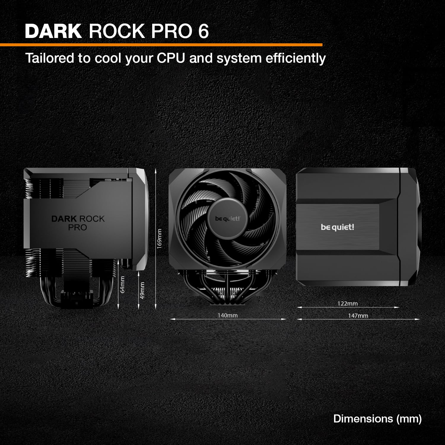 be quiet! Dark Rock Pro 6 chłodzenie powietrzne, wysoka wydajność chłodzenia CPU, tryb cichy pół-pasywny, 7 wysokowydajne heatpipes, 2 prawie bezgłośne wentylatory Silent Wings PWM, łatwa instalacja