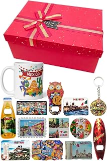 Mexico Souvenir Gift Box Set 10 Pieces Ceramic Mug Magnet Bottle Opener Keychain Travel Memorabilia Collection for Him or Her appropriate Vacation Keepsake Present