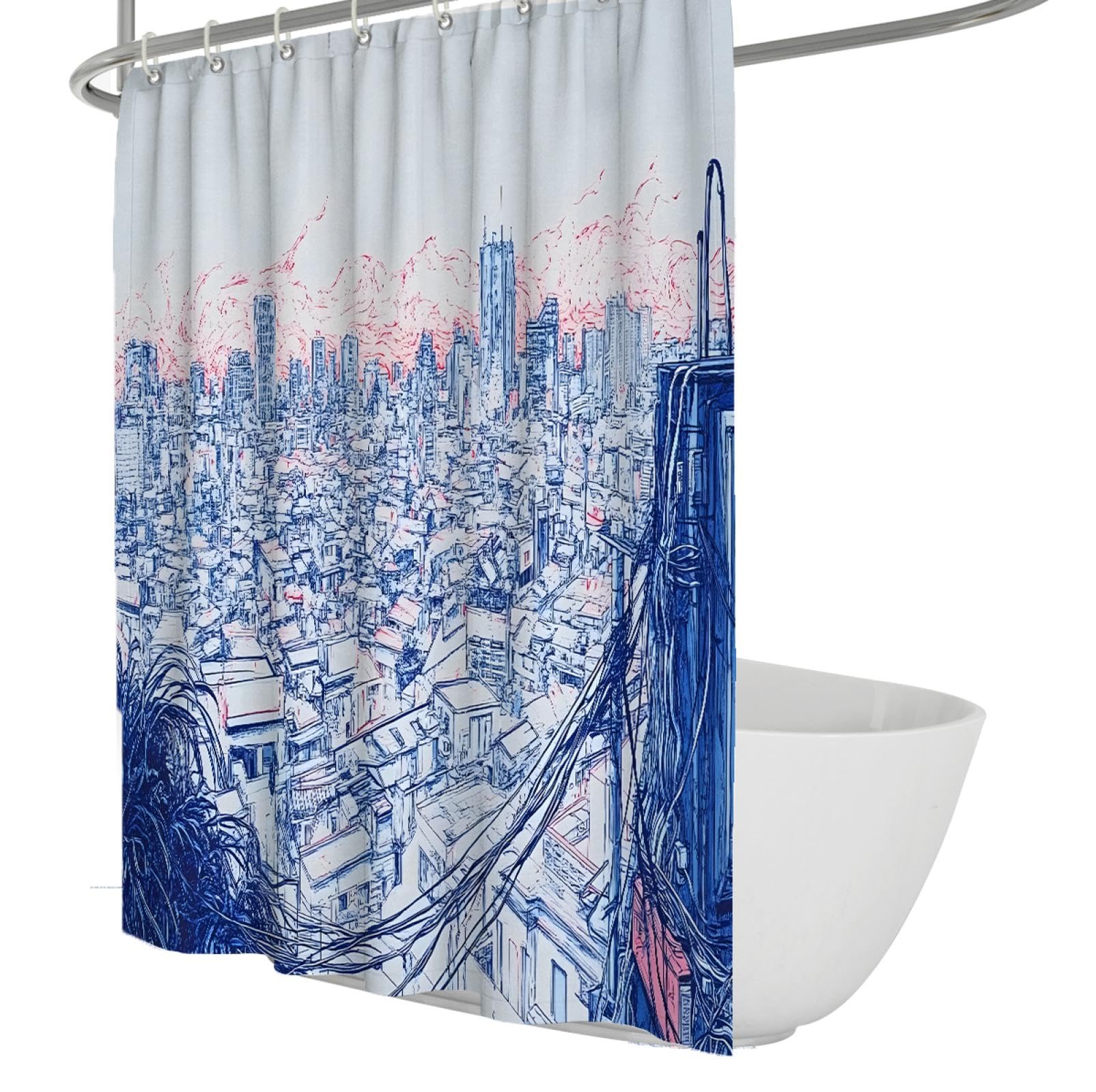 Rideau de douche séchage rapide imprimé ville futuriste anti-moisissure