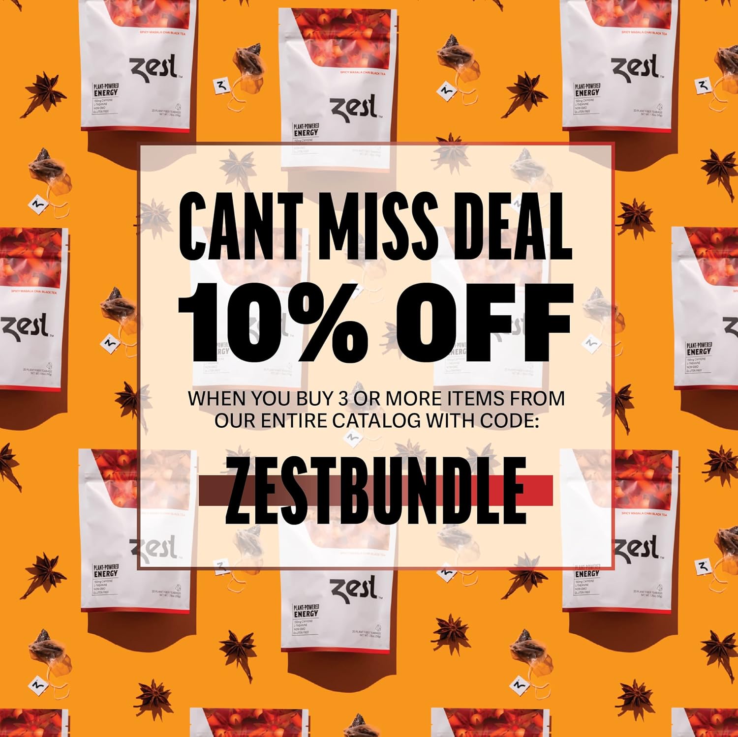 Zest 150mg High Caffeine Energy Leaf Blend - Spicy Masala Chai Black Tea - 20 Pack Bag - All Natural Strong Flavored Healthy Coffee Alternative Highly Caffeinated Substitute - Perf...