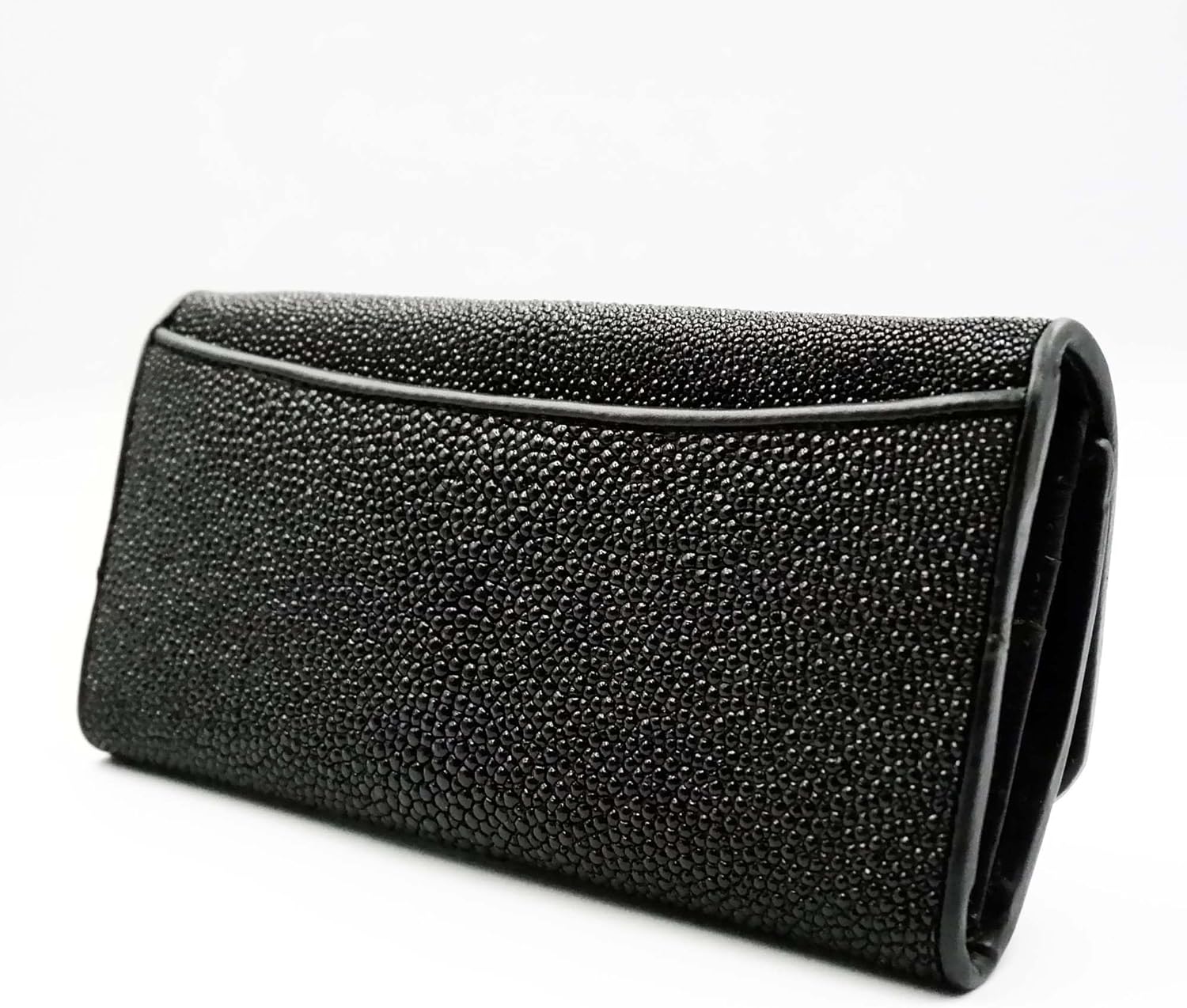 New Black Stingray Leather Skin Women Tri-fold Clutch Wallet Purse.