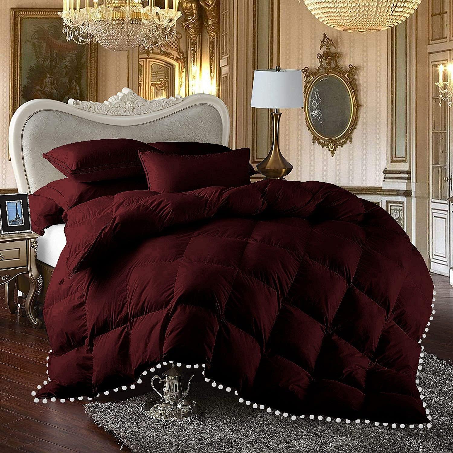 All Seasons 1 Piece Beautiful Looking Pom Pom Box Design Comforter 800 Thread Count 100% Egyptian Cotton, White Vintage Pom-Pom Fringe Super Soft (Oversized Super King Size Lilac Color)