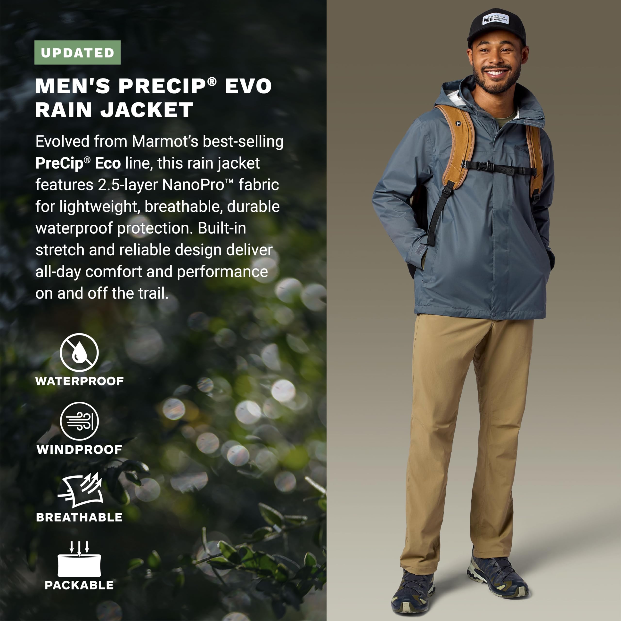 Marmot Herren Precip Evo Jacket wasserdichte Jacke, leichte Regenjacke mit Kapuze, winddichter Regenmantel, atmungsaktiver Windbreaker, ideal zum Wandern und Radfahren (1 Stück)