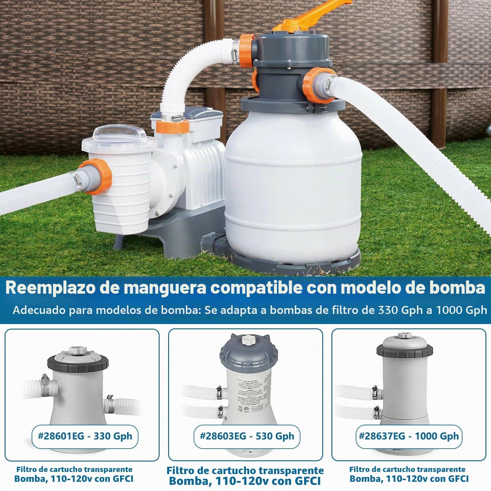 Amzeeniu 2 Piezas Manguera de Repuesto para Piscina 32mm,Repuesto Manguera de Bomba Piscina,para Piscinas Elevadas,con 4 Abrazaderas de Metal(1,5 M)