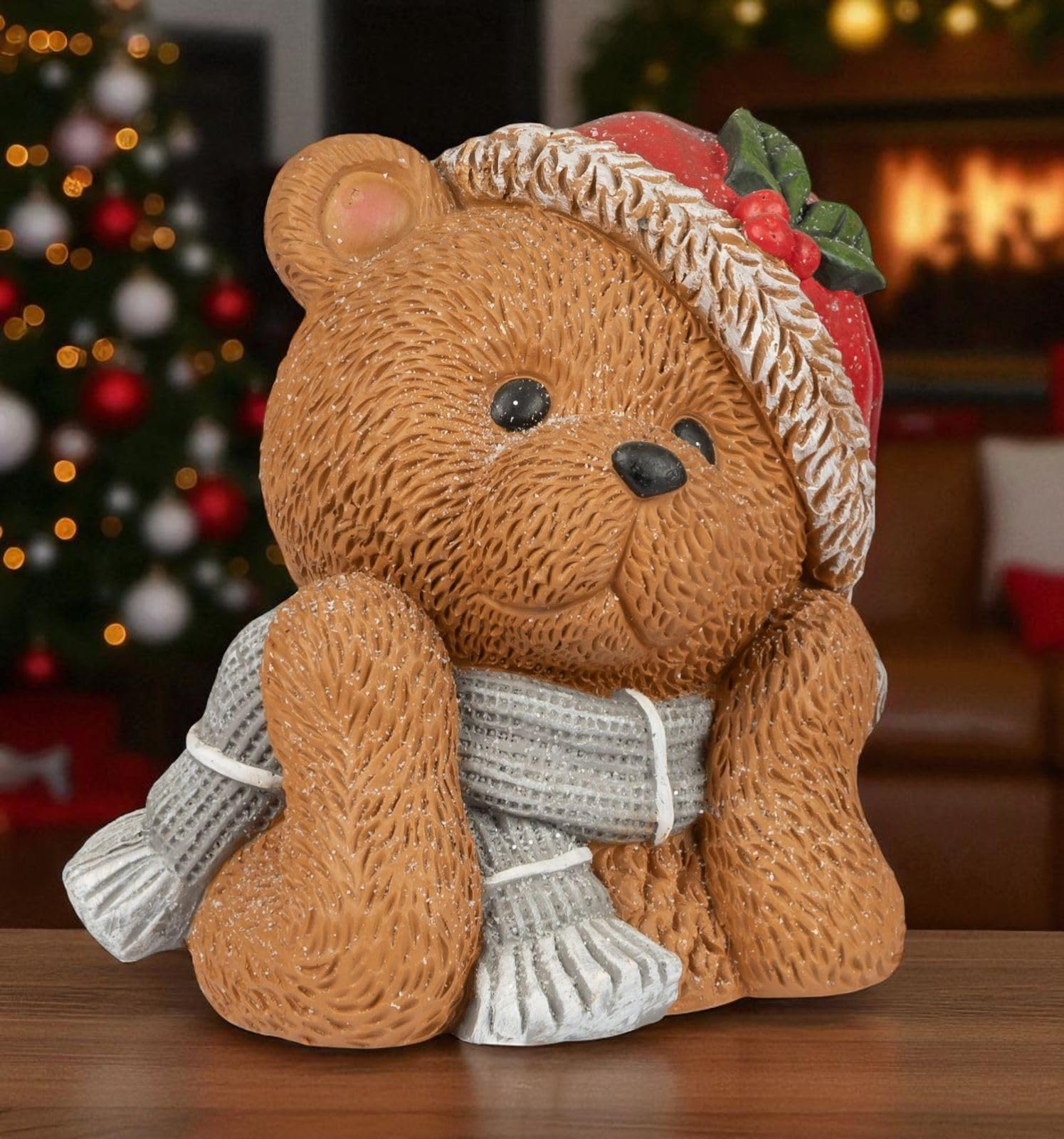 formano Dekoracja bożonarodzeniowa, zestaw 2 sztuk, figurka dekoracyjna z motywem misia, 26 cm, sztuczny kamień, ręcznie malowany z dekoracją śnieżną, strukturalna powierzchnia, idealna na świąteczny