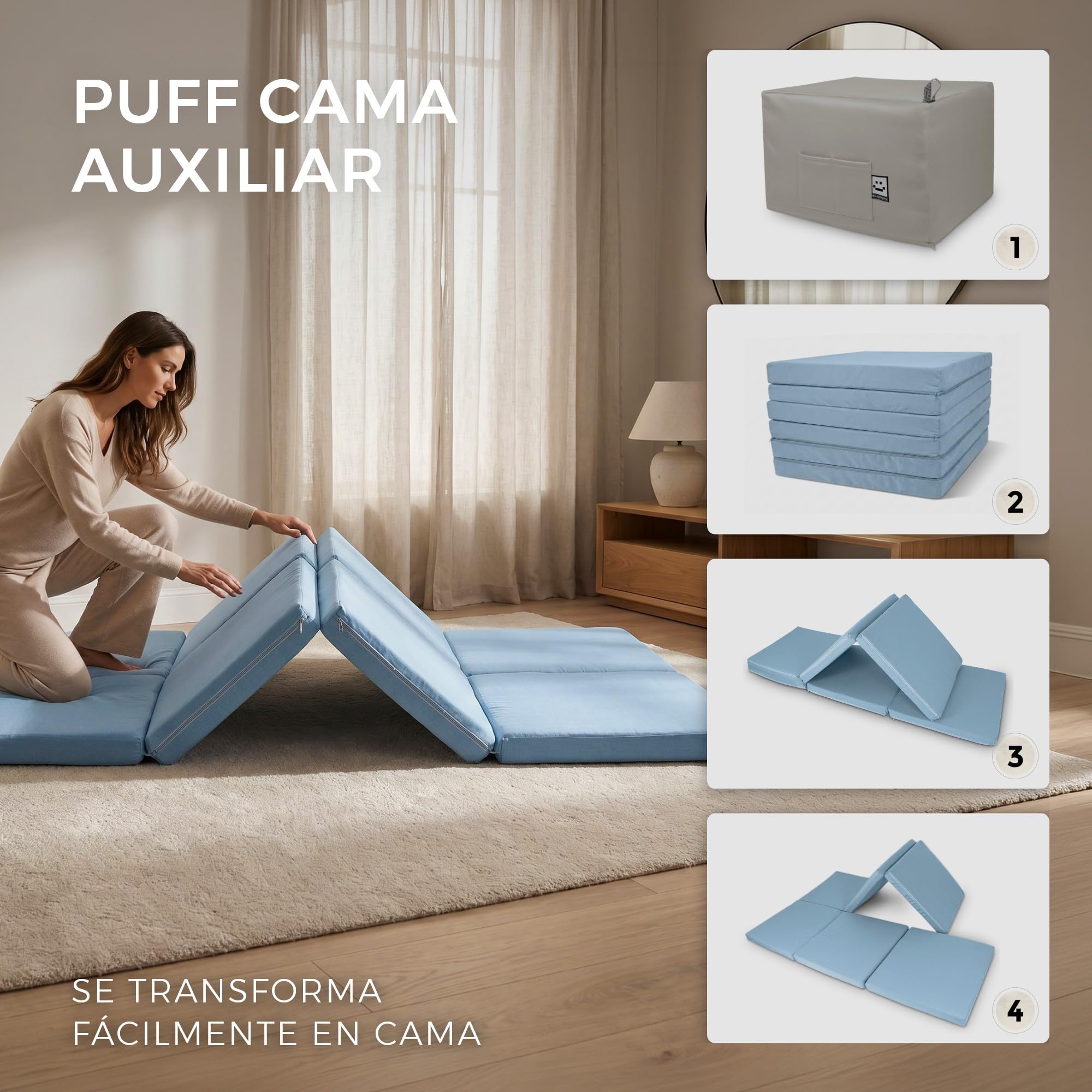 HAPPERS Puff Cama Auxiliar Confort Convertible 2 en 1 | Colchón Plegable para Invitados | Funda Lavable | para Salón o Dormitorio | Futón 195 x 130 cm - Fucsia