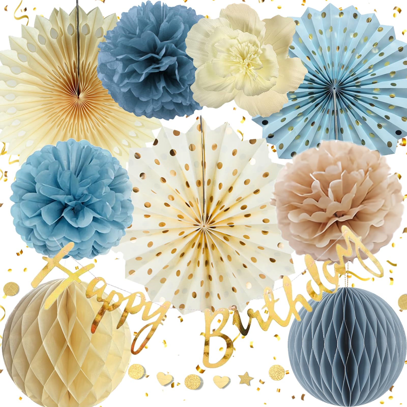 Dusty Blue Birthday Decoration Set, Paper Birthday Decorations for Boys Girls โ image 1