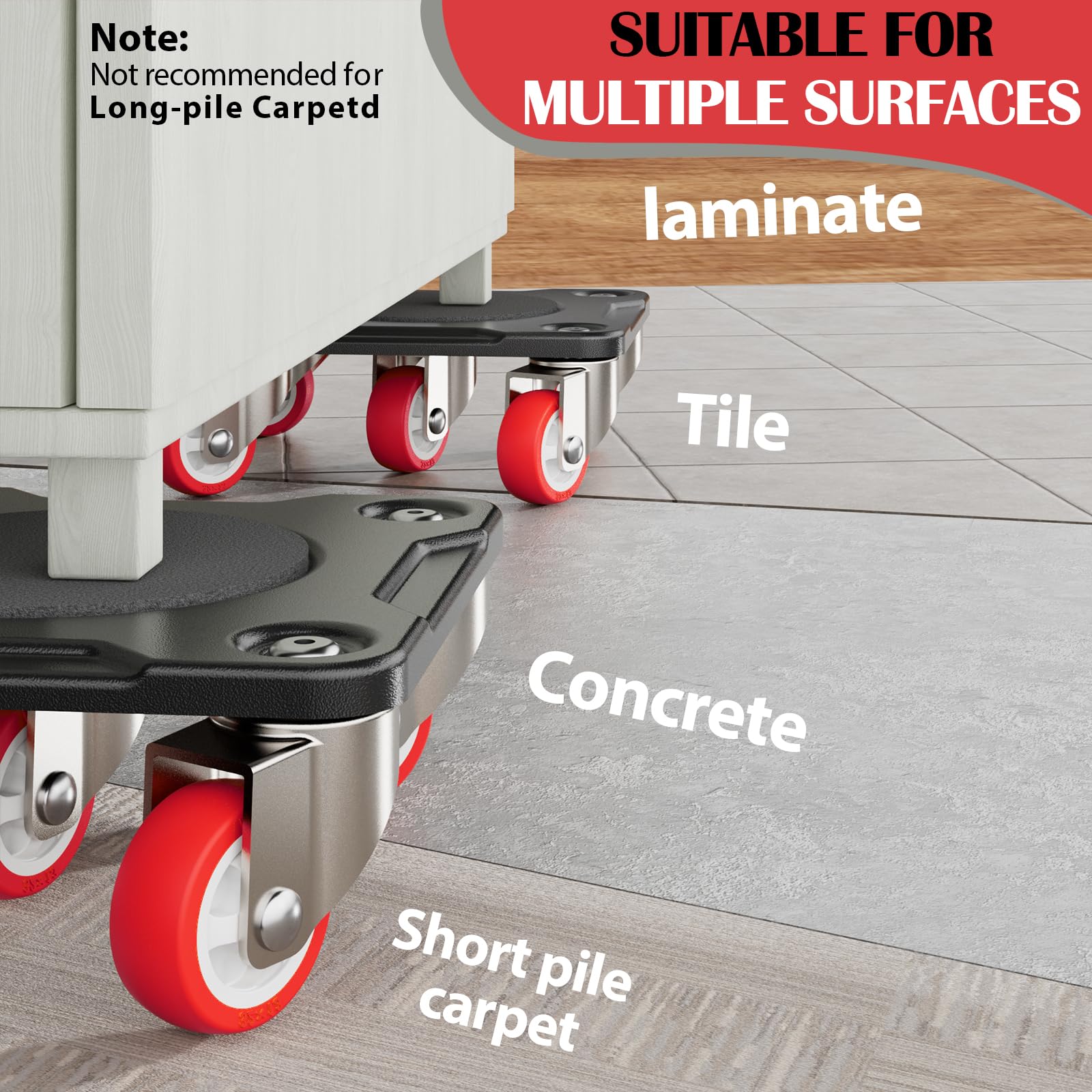 ONEON Kit Sposta Mobili Pesanti con Sollevatore(5 Ruote Sing.) | Sollevatore mobili pesanti, 360° ruote aggiornate, pannelli in acciaio al carbonio, supporta fino a 500 kg