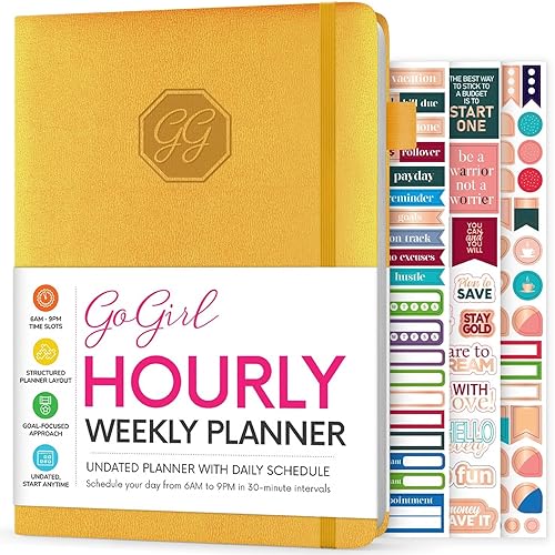 GoGirl Agenda semanal Planificador de trabajo y vida por hora con ranuras de tiempo Organizador vertical para productividad diaria, A5 (amarillo