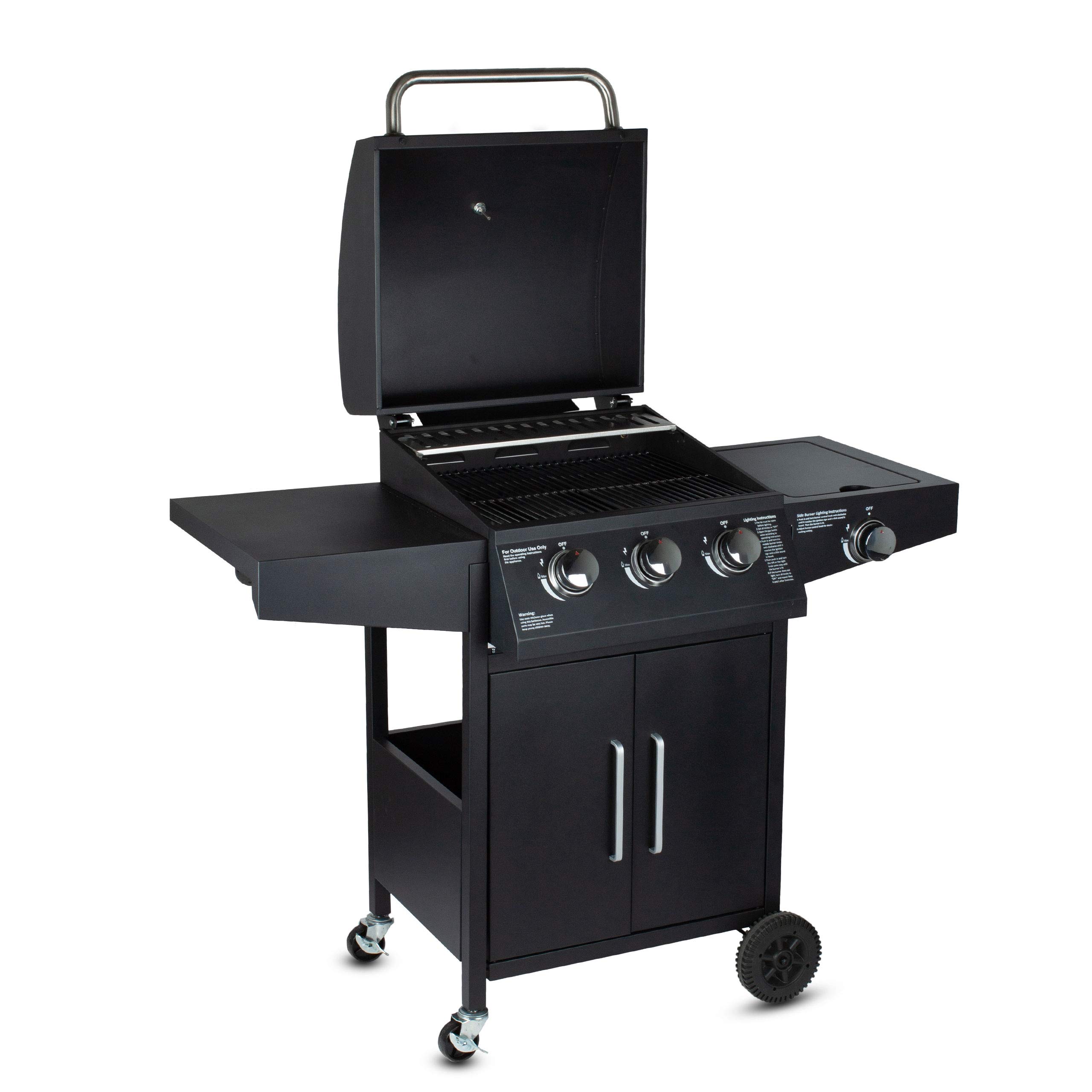 GrillMaster Grill Gazowy PartyTogether 3+1 + Pokrowiec, Ogrodowy, Na Gaz, z Termometrem, z Kółkami, z Dodatkowym Palnikiem