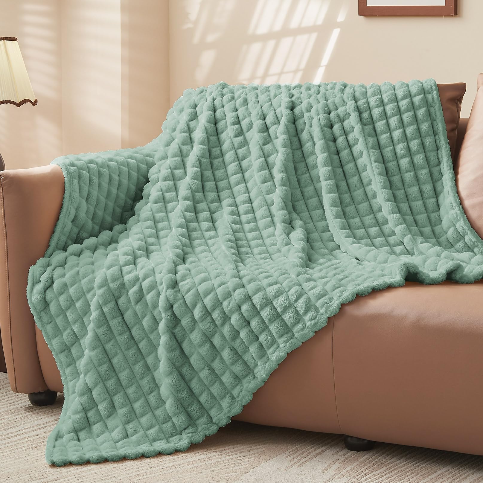 Bedelite Sage Green Fluffy Fleece Throw Blanket, 150X200cm