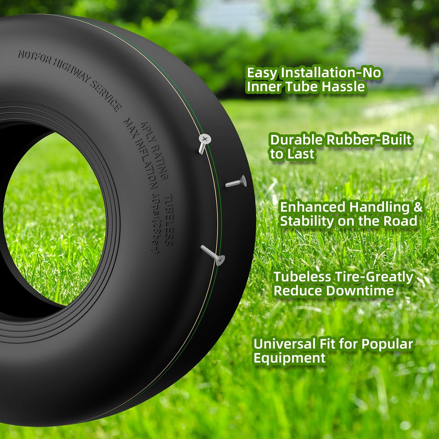 RONPOW 13x5.00-6 Tubeless Lawn Mower Tire, 13x5x6 Zero Turn Turf Tires, 4 Ply Rubber Smooth 13-5.00-6 Garden Tractor Tire for Residential and Commercial, 2Pack Tubeless, Load 450LBs