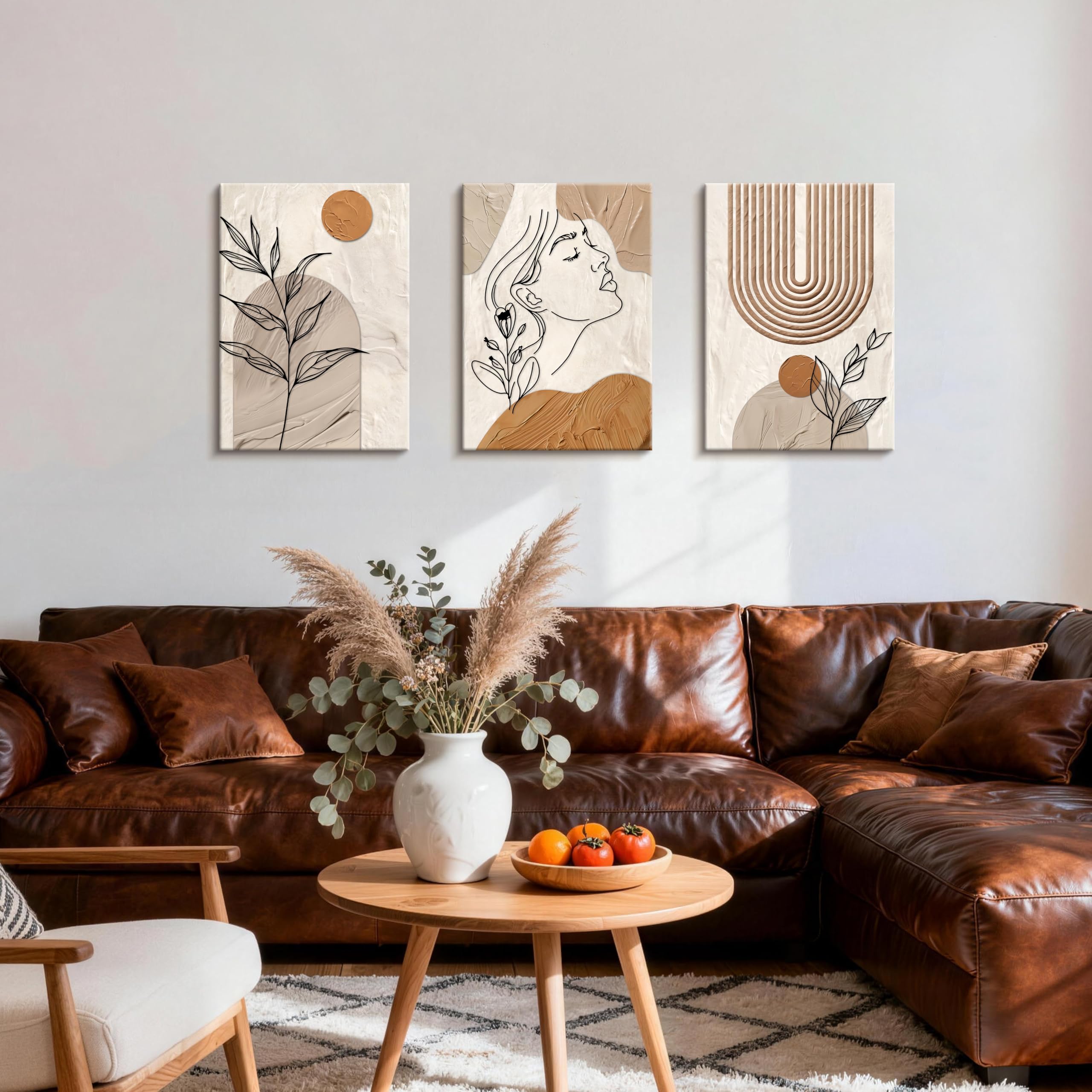 3 Pcs Wooden Framed Canvas Wall Art Set Bohemian Sage Green Canvas Prints Poster Geometric Line Beige Green Pictures for Living Room Bedroom Dinning Room Hallway Stairs Wall Decor 30x40cm x3pcs — view 386