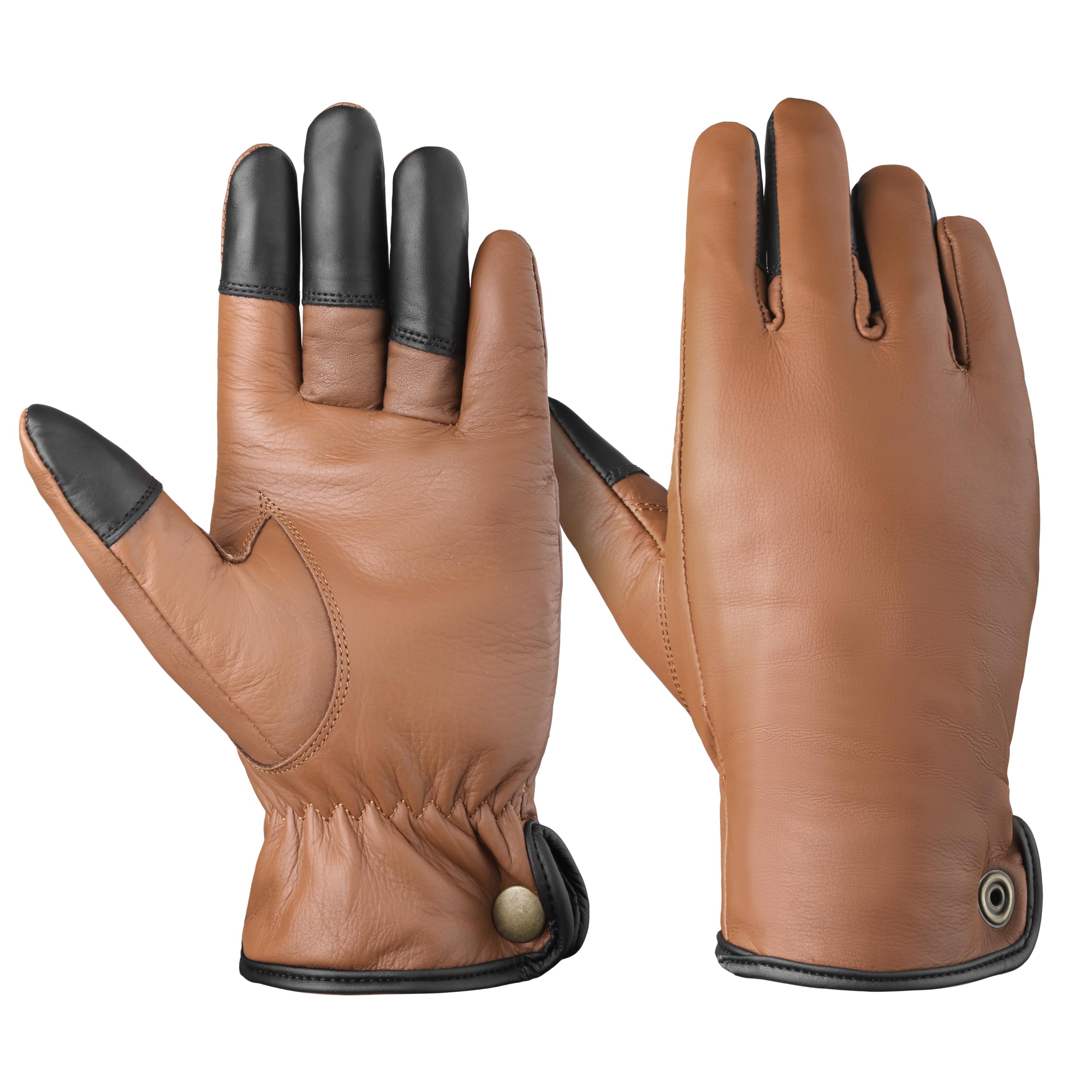 Leather Archery Glove Full 5-Finger with Thumb Protection – Reinforced Stitching for Thumb Release – 100% Leather – Black, Dark Brown, Light Brown (Light Brown, XXL, Full pair(Right and Left))