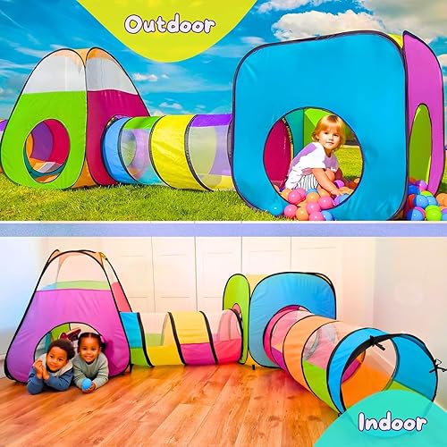 Miniatura 7 de Tienda de campaña desplegable de 4 piezas 2 túneles de gateo + 2 tiendas de campaña tiendas de campaña para niños, niñas, bebés y niños pequeños