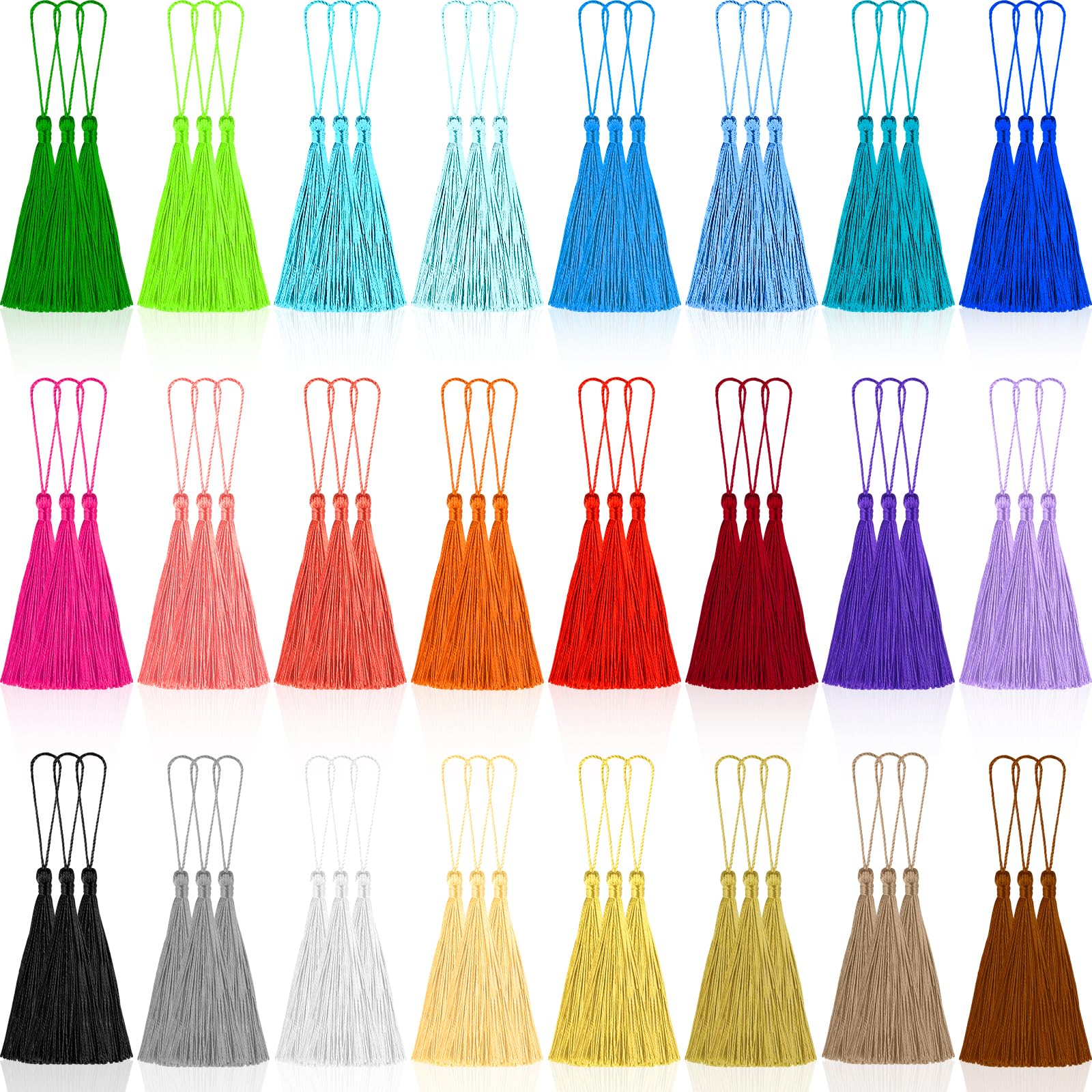 NEBURORA 120 Pcs Bookmark Tassels Bulk 13cm/5 Inch 24 colors Silky Handmade Soft Mini Tassel with Loops for Crafts Jewelry Keychain Making DIY Projects