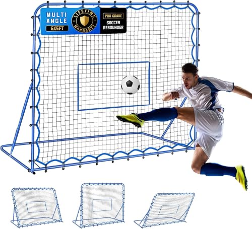 6x5FT Soccer Rebounder Net, Quick-Switch Angle Soccer Training for Control, Passing Practice, Easy Setup Rebounder Gifts Aids & Equipment for Kids,Teens & Adults