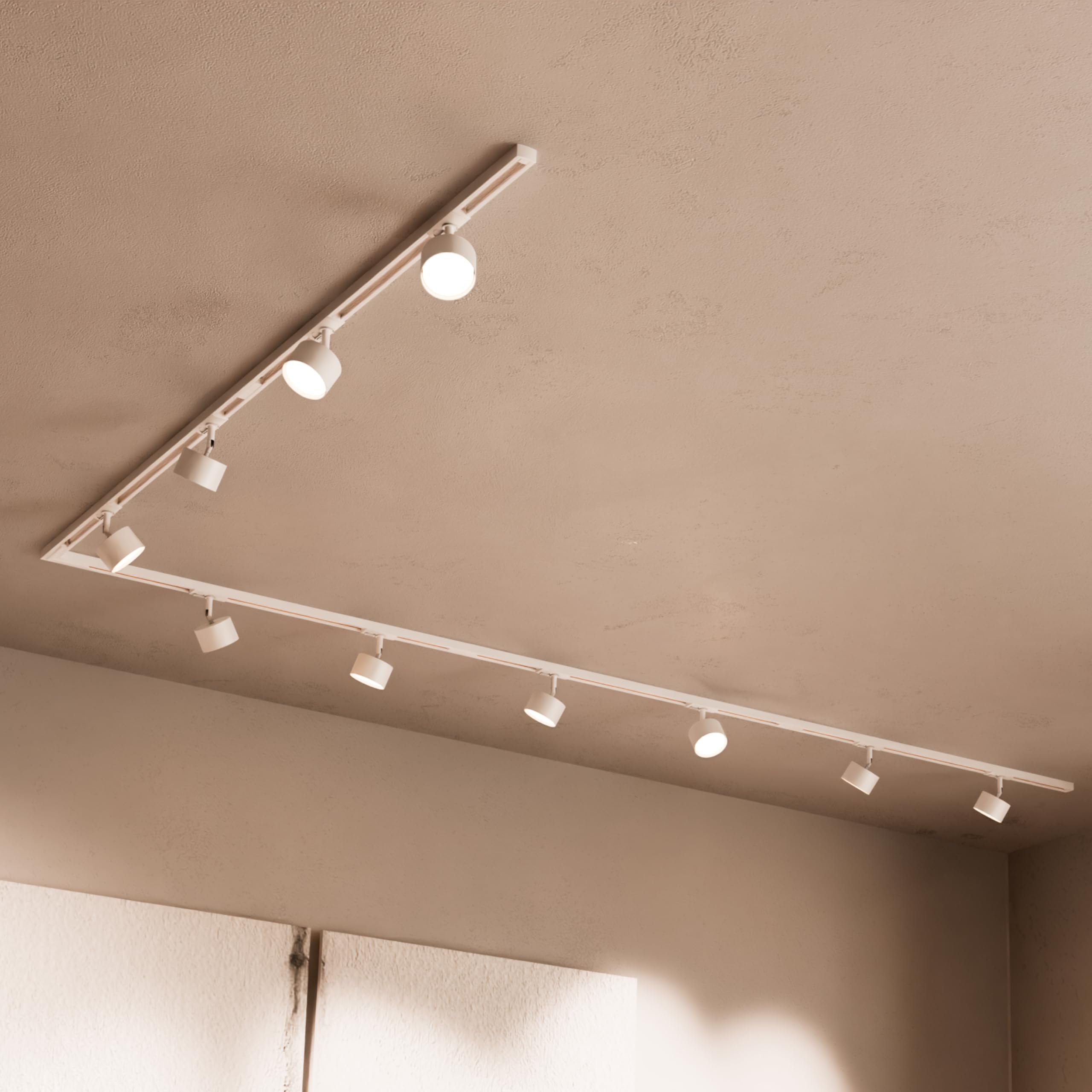 MATO LED Schienensystem Lampen Weiß Komplettset - L-Form 5m Schiene + 10x GX53 Spots - Lichtschienensystem Decke, Stromschiene 1 Phase 230V Lichtschiene, Lampenschienen System, Stromschienensystem