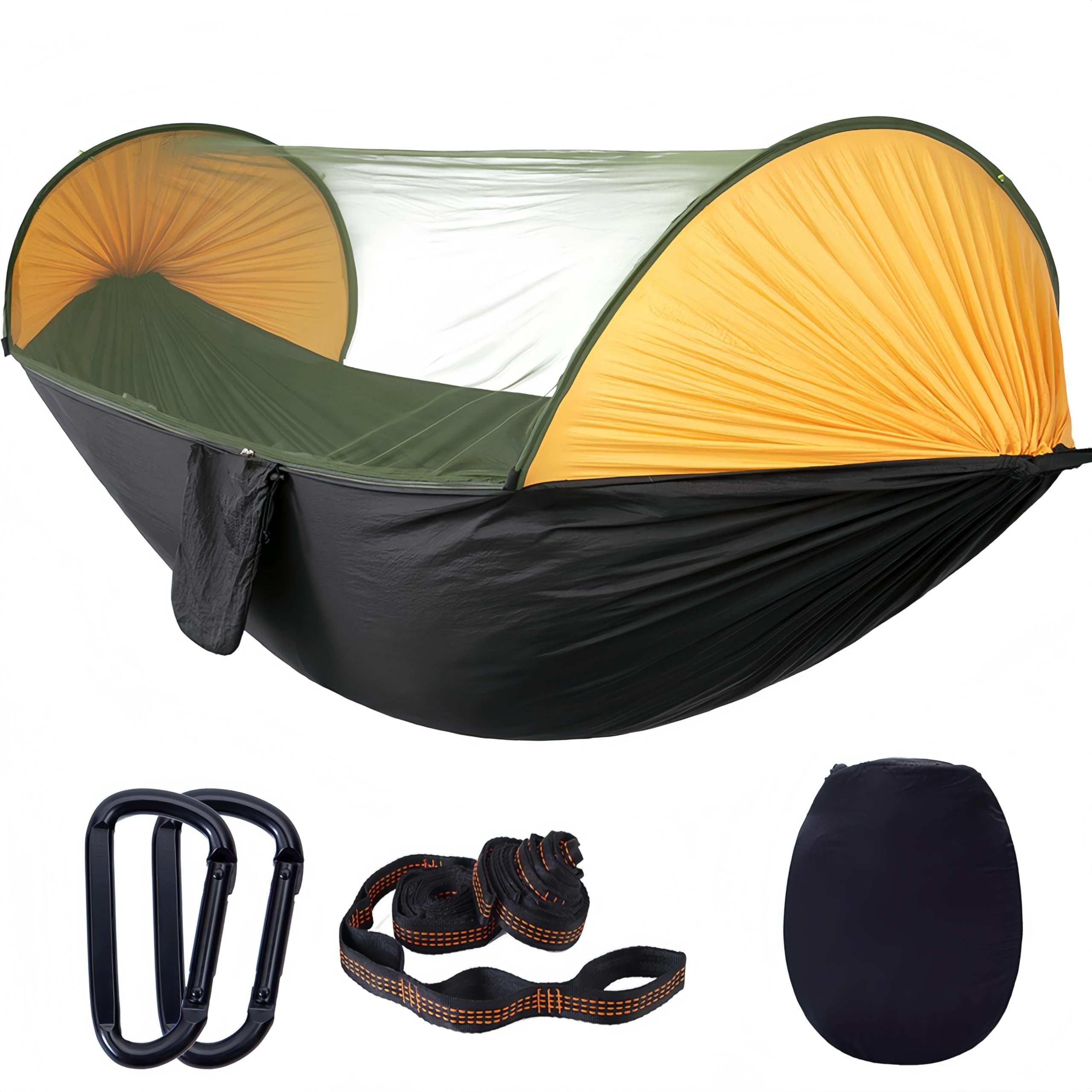 Familien Hängematte mit Moskitonetz, Sonnenschutz & Windschutz, Ultraleicht für 2 Personen, Eltern mit Kind, Garten, Balkon & Camping,200 kg Tragkraft, 290×140 cm (Gelb-Schwarz)
