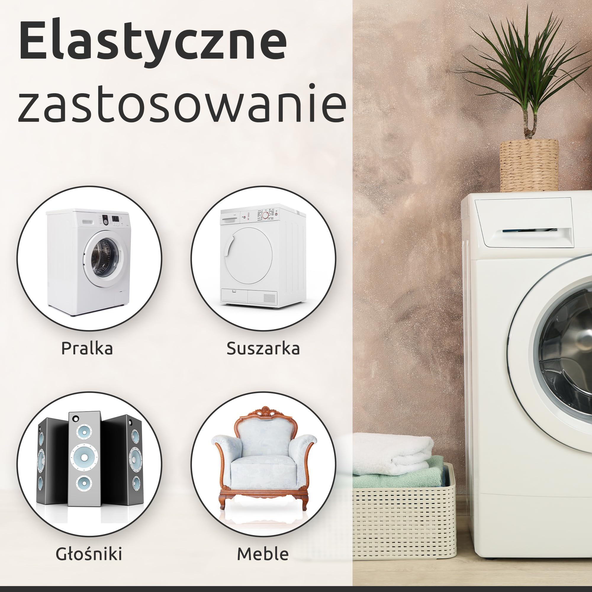 ECENCE 4x Podkładki antywibracyjne zestaw do pralki, tłumienie i izolacja akustyczna suszarki, tłumienie antywibracyjne, podkładki pod nóżki, maty antypoślizgowe 10x10x1.5cm czarny