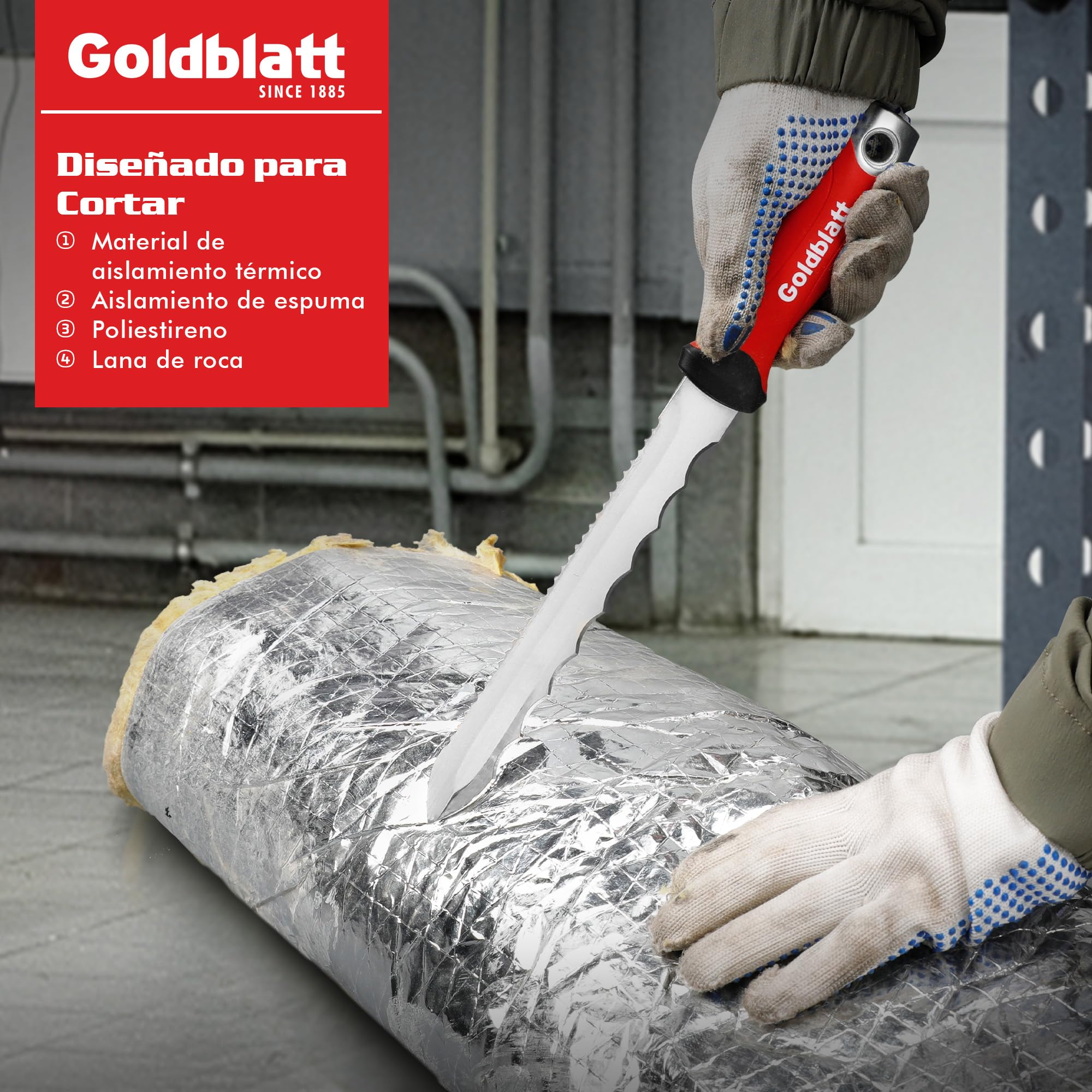 Goldblatt Cuchillo para Aislamiento, Hoja de Acero Inoxidable de 20 cm, Cuchillo de Aislamiento de Doble Cara, para Cortar Materiales Aislantes como Lana Mineral, Lana de Vidrio y Lana de Roca