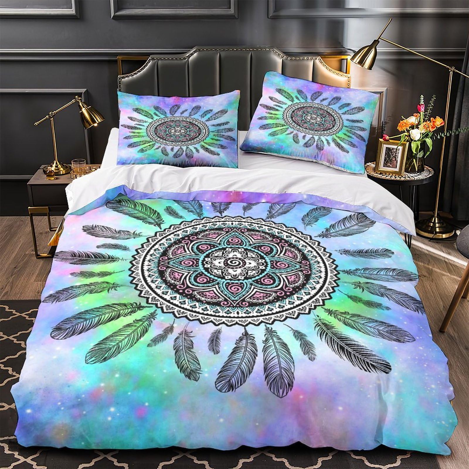 Housse de couette mandala 135x200 microfibre bohème parure de lit single
