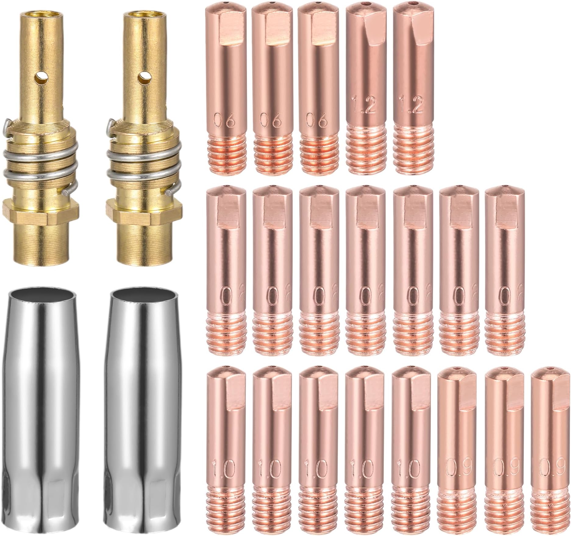 GYSRXS MIG MAG Verschleißteile Set – 24 Teile Für AK-15/MB-15 Brenner, Inkl. Gasdüsen & Stromdüsen 0,6–1,2 Mm