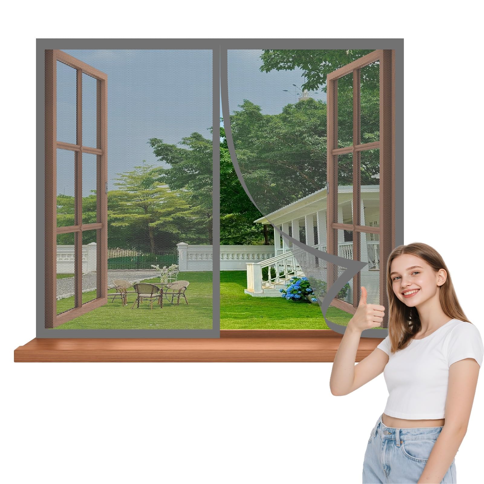 Baiyunfc Grey Magnetic Window Fly Screen 145 X 116 Cm No Drilling Required Insect Mesh Mosquito Bug Net Magnetic Closure For Windows,