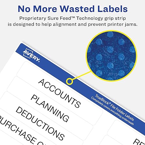 Miniatura 4 de Avery TrueBlock - Etiquetas para carpetas de archivos, 23 pulgadas x 3-716 pulgadas, 1,500 etiquetas imprimibles, blancoazul, permanentes (5766)