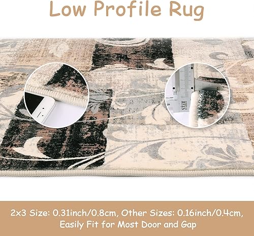 Miniatura 5 de Lahome Alfombra moderna geométrica pequeña, lavable, suave, de 2 x 3 pies, para entrada, antideslizante, diseño de retazos florales, envejecida,