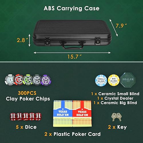 Miniatura 6 de ORIENGEAR Juego de fichas de póquer con denominaciones, 300 fichas de casino compuestas de arcilla de 0.49 oz con estuche ABS y 2 barajas de