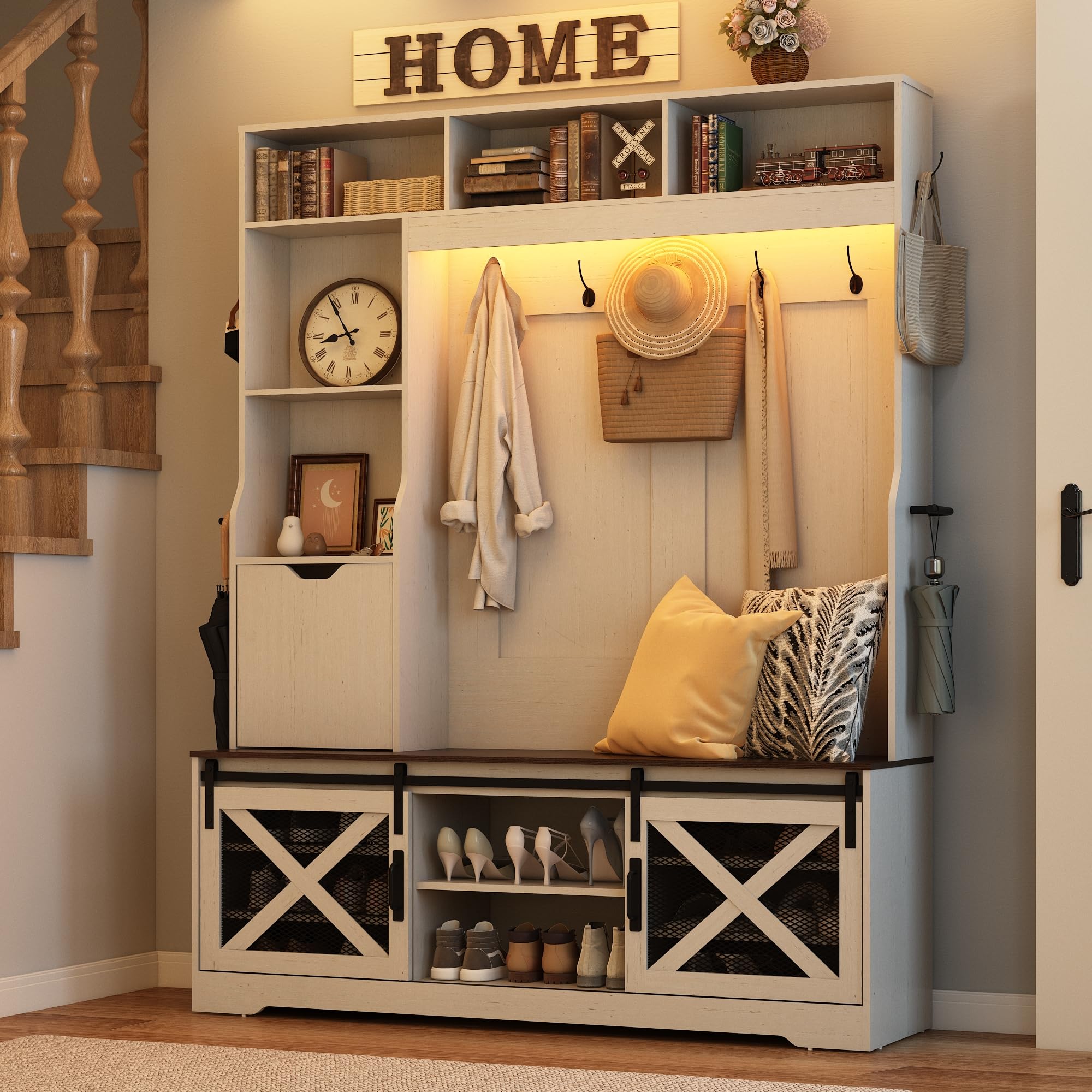 Amazon.com: 75''H LED Farmhouse Hall Tree with Bench and Shoe