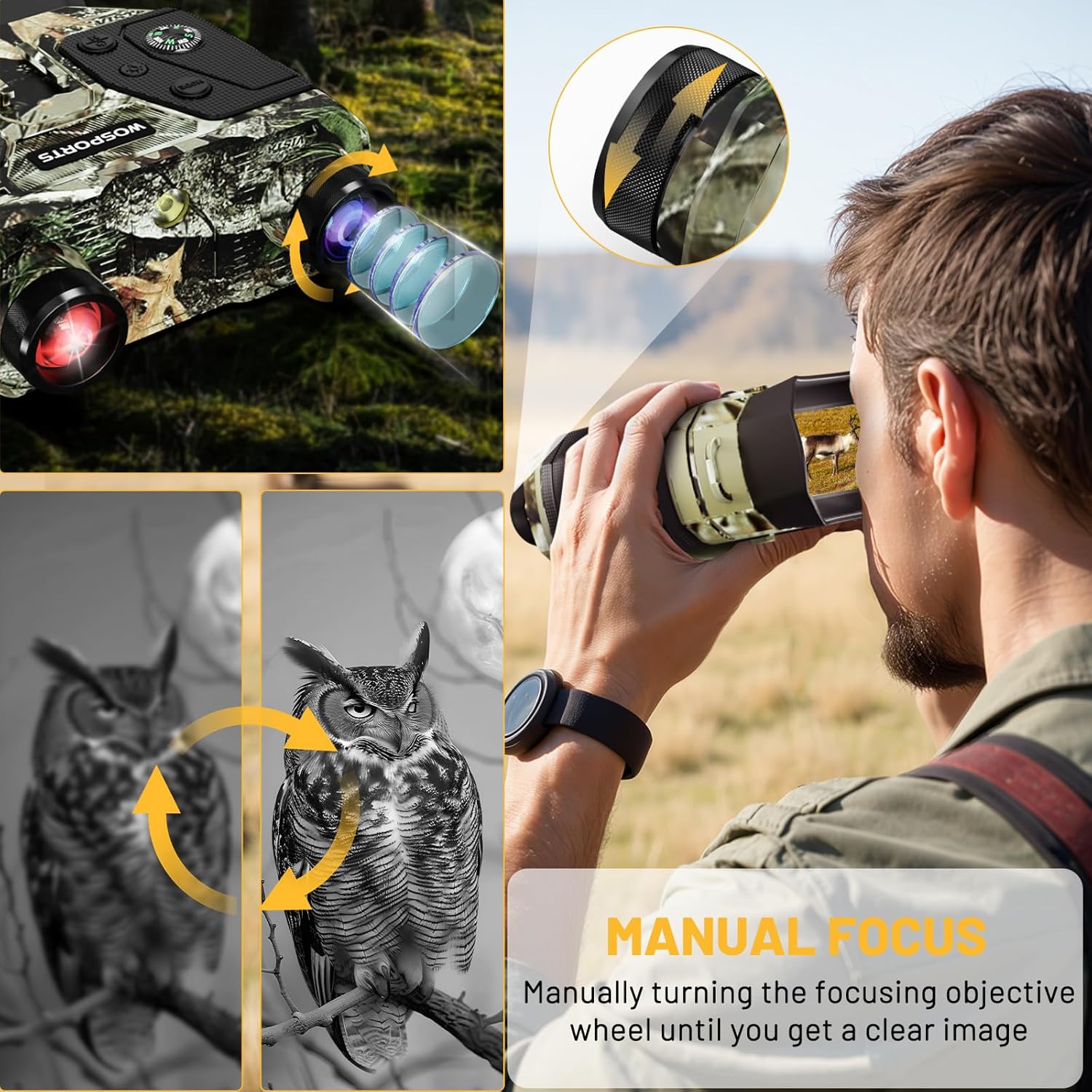 WOSPORTS 4K Night Vision Goggles with 36MP Photo, 1300FT Range, Built-in Flashlight & Compass, 5000mAh Battery, Supports 256GB SD, for Security, Camping, Travel Use - Image 4