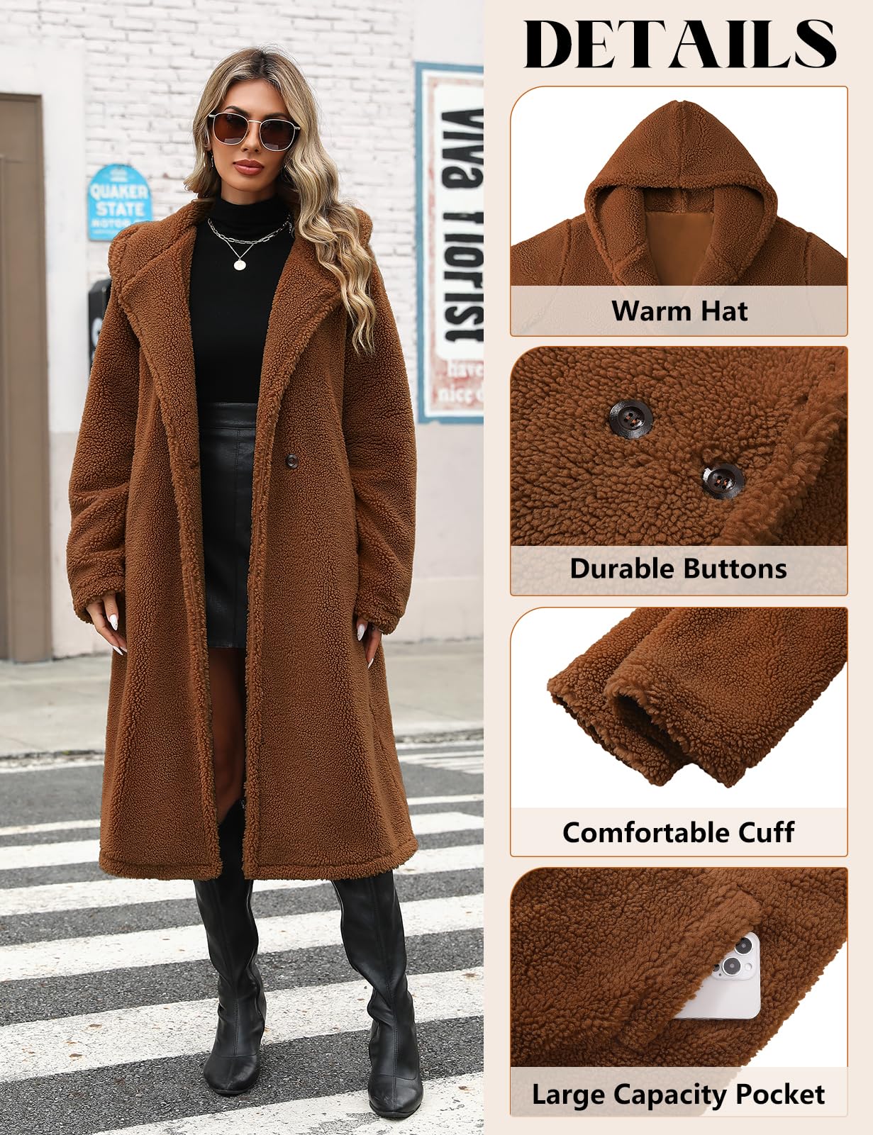 heekpek Manteau Femme Hiver Long Teddy Manteaux en Peluche avec Boutonnage