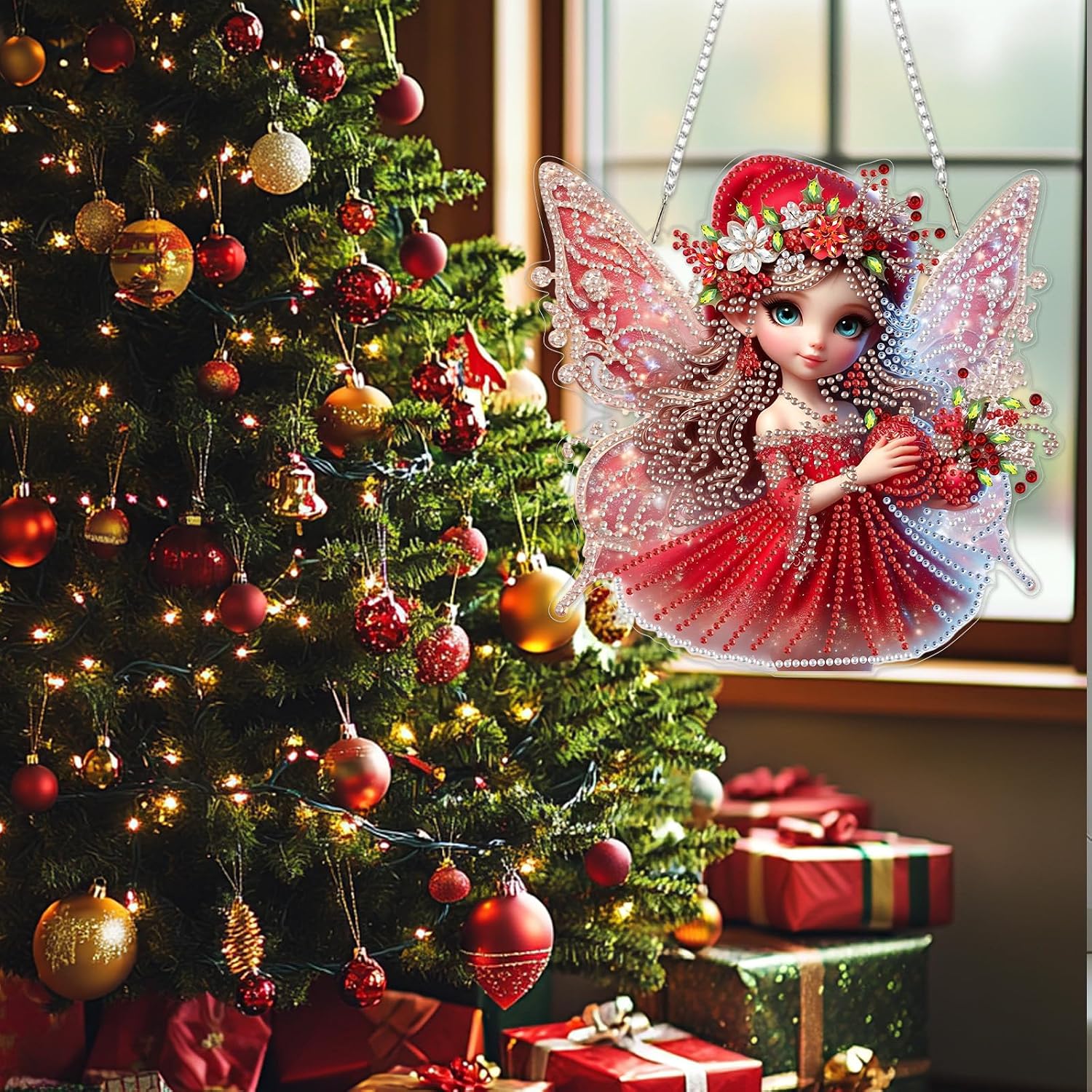 SENQAO Fairy Diamond Art Hanging Kits for Adults, Christmas Diamond Art Suncatchers, 5D Special Shape Diamond Painting Pendant Window Ornament Gifts for Home Garden Door Wall Decor image 2