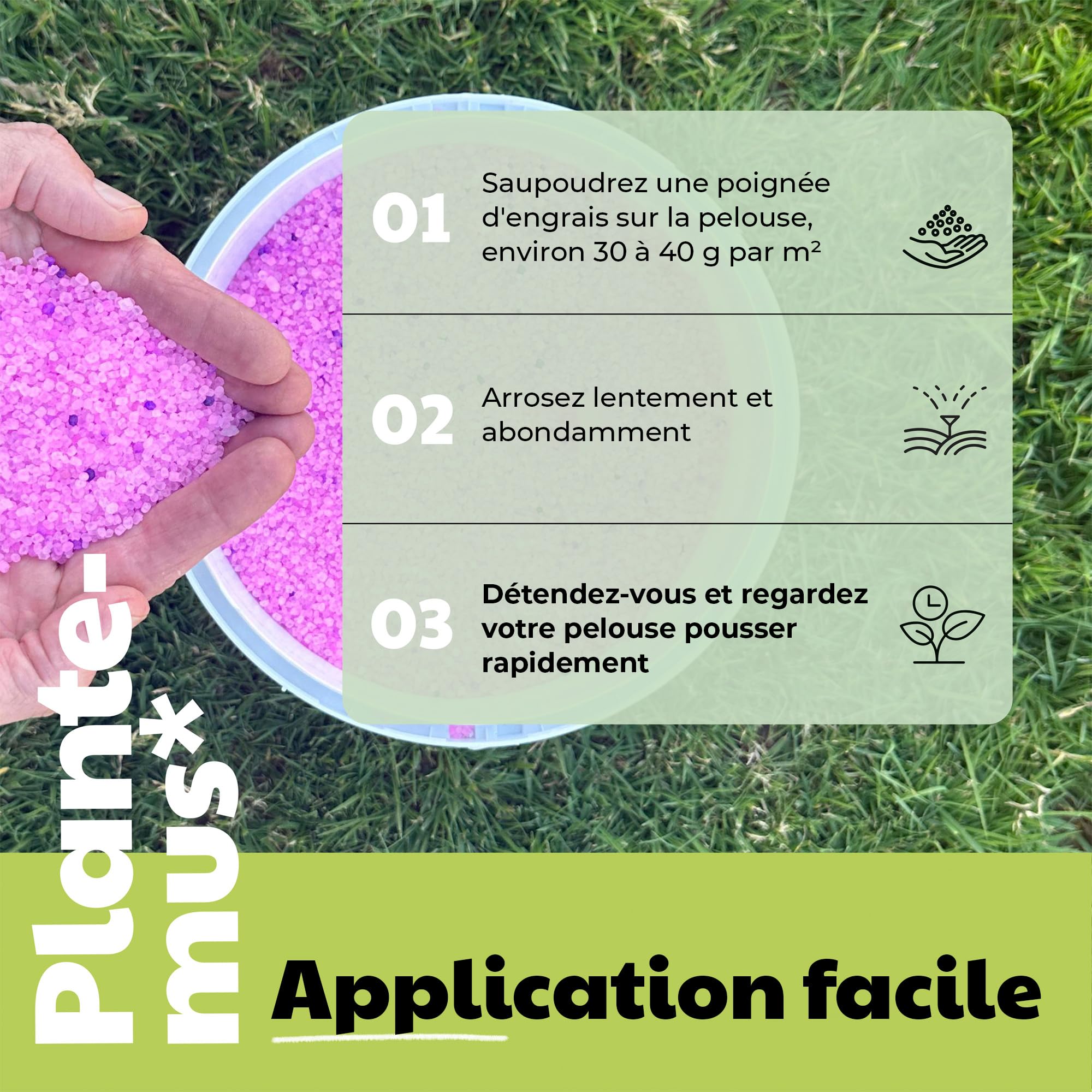 PLANTEMUS Engrais pour Gazon Effet Vert Turbo pour 175 m² | Microcristaux Ultrasolubles | Vert Intense en 7-9 Jours | Engrais Azoté - Technologie Allemande 5.5 kg