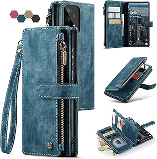Samsung Galaxy A53 5G Case,Samsung Galaxy A53 5G Wallet Case with Card Holder Kickstand Magnetic Zipper Pocket Lanyard Strap Wristlet,Leather Flip Case Wallet for Samsung Galaxy A53 5G 6.5 Inch (Blue)