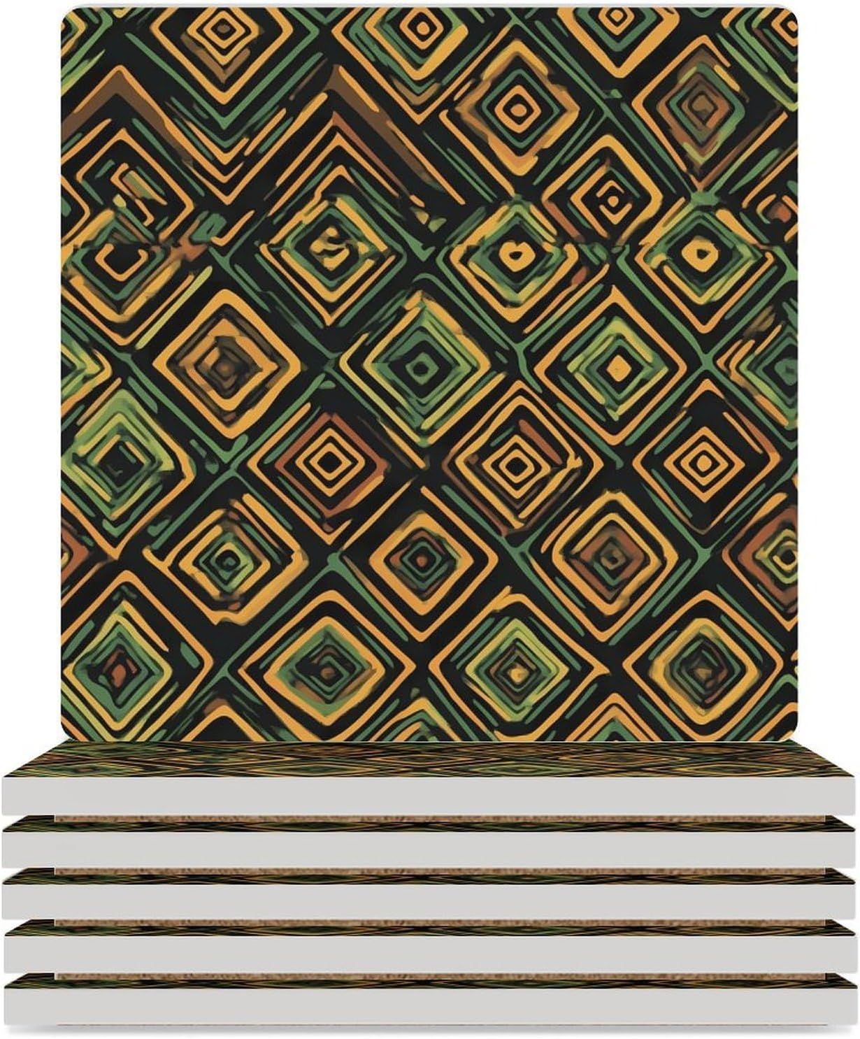 Abstract Grunge Pattern Folk Coasters for Drinks Square Table Coasters Set Cup Mats with Cork Base