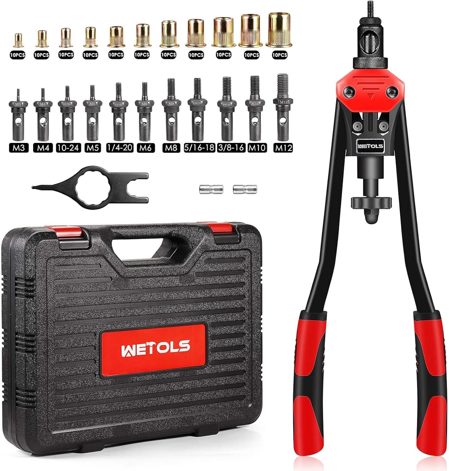 WETOLS 16" Rivet Nut Tool Kit, 11-Mandrel, 110pcs Rivnuts