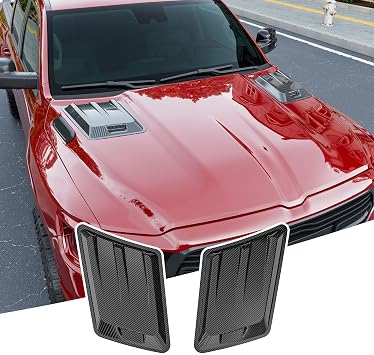 2PCS Hood Air Vent Trim Covers Compatible with 2019-2025 Dodge Ram 1500 Bonnet Air Vent Glossy Carbon Fiber No TRX RHO Engine Hood Kit Replacement for 2019-2025 Dodge Ram 1500 Accessories