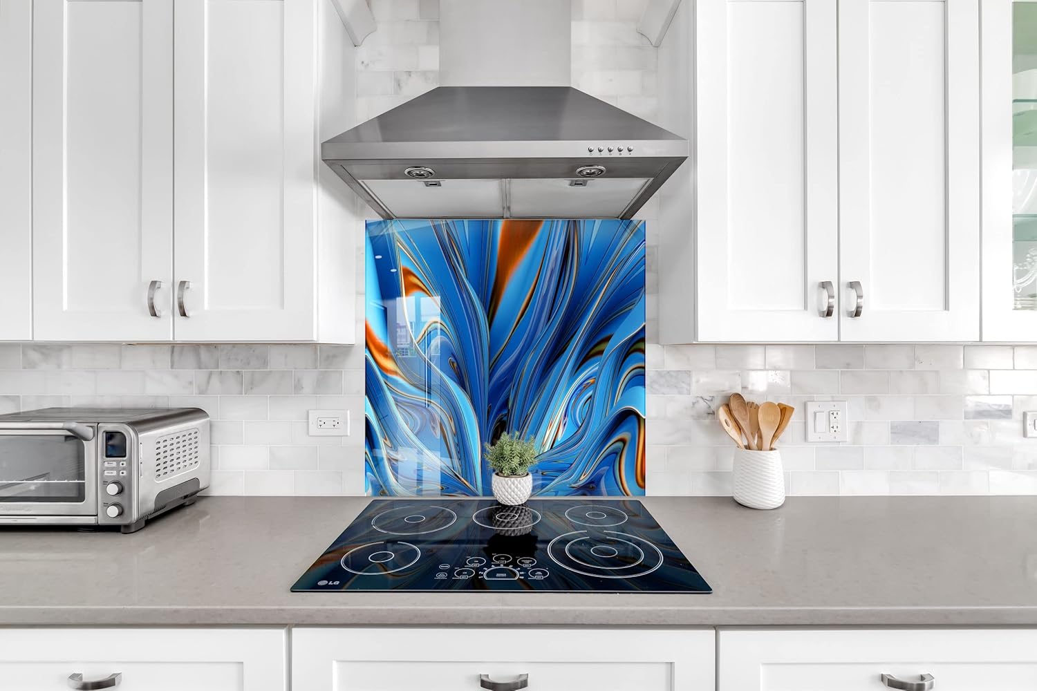 Myphotostation Blue Fractal Tempered Glass Backsplash 70WX43H