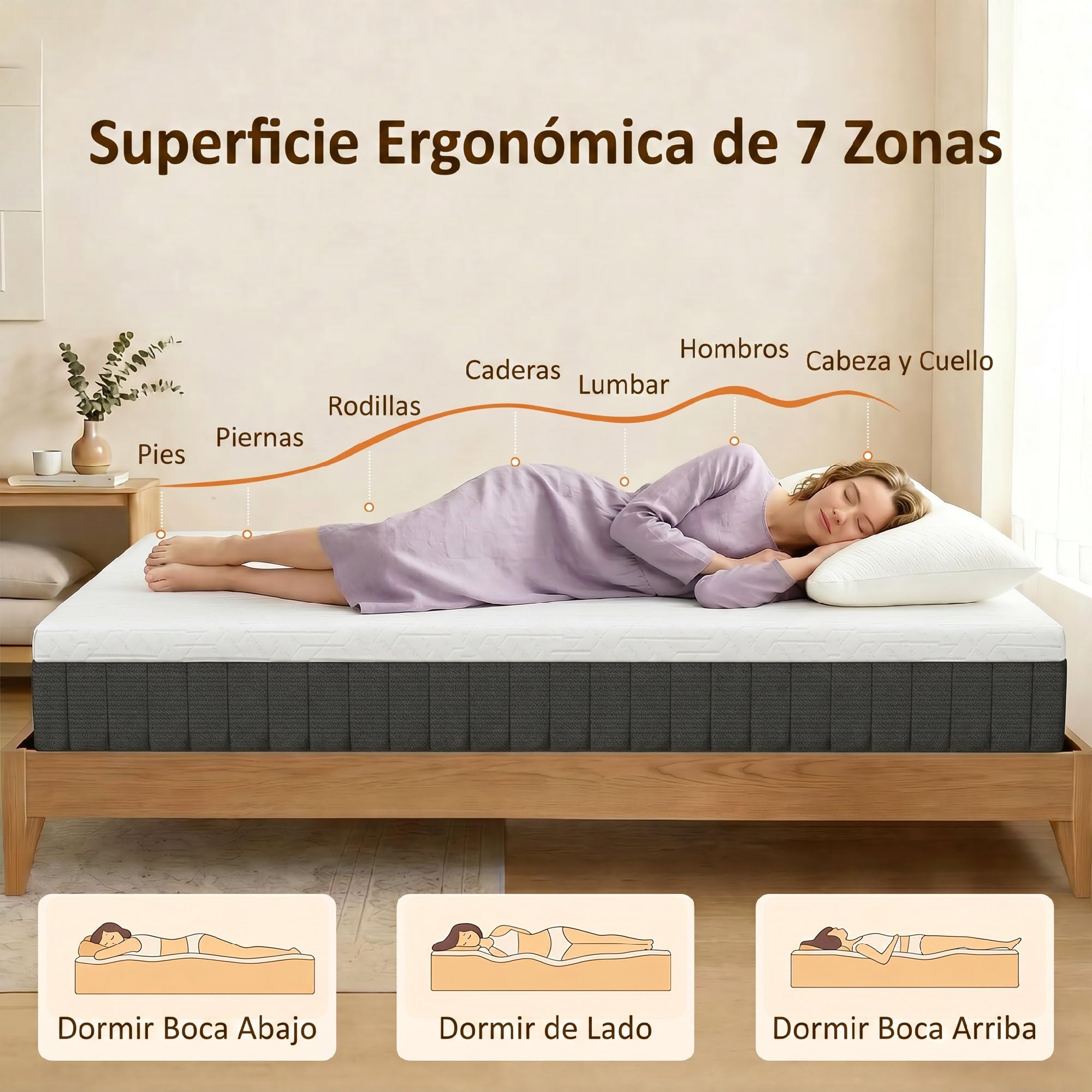 HOMCOM Colchón 190x135 cm, Grosor 25 cm, Colchón Viscoelástico | Muelles Ensacados de 7 Zonas, Firmeza Media, Funda Desmontable y Lavable, Certificado Oeko-Tex