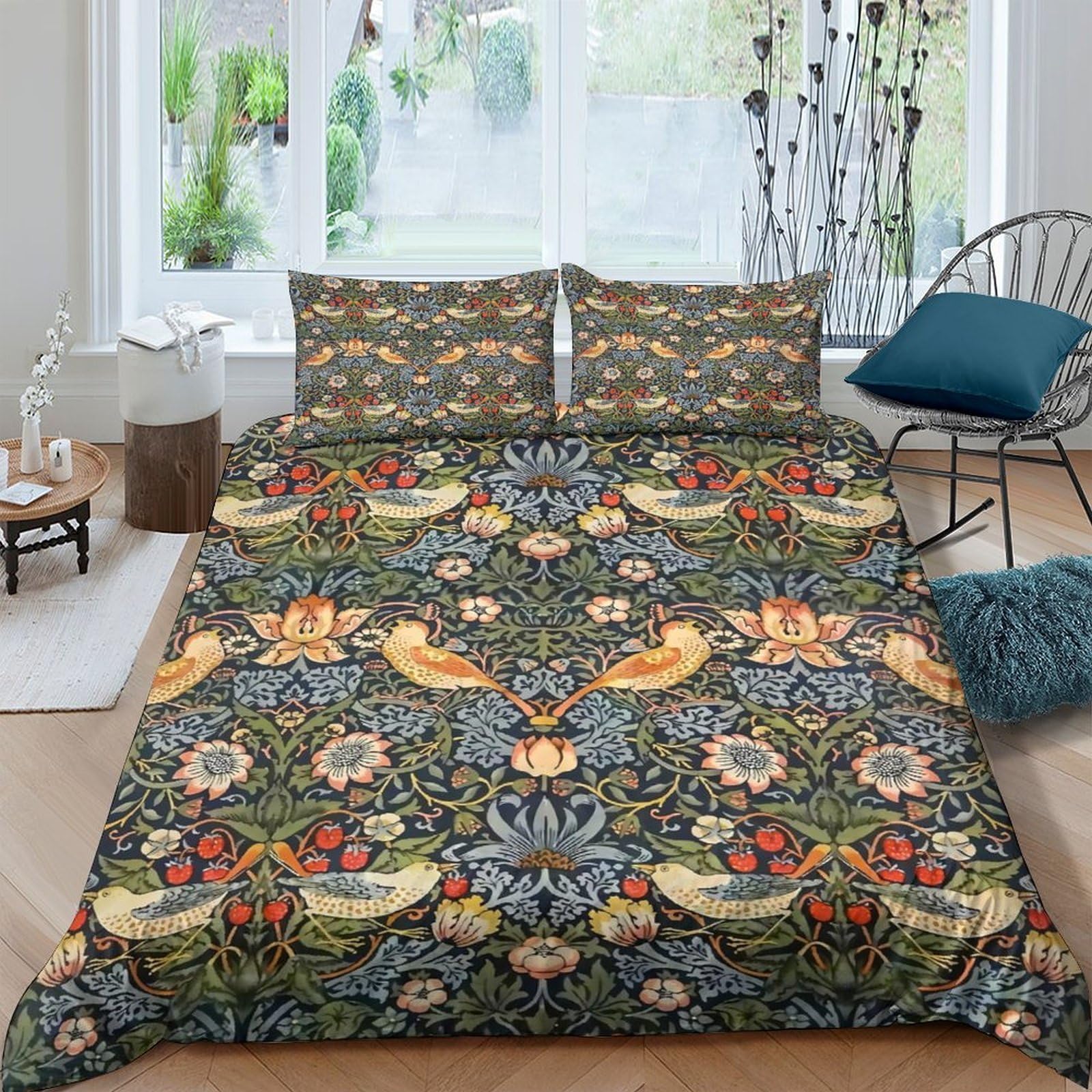 3D Printed Botanical Quilt Cover, Microfiber Duvet Cover Hidden Zipper for