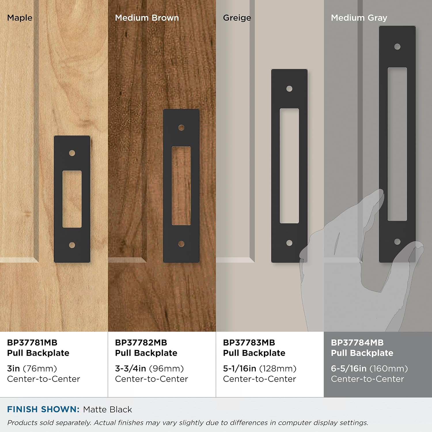 Amerock Medora 6-5/16 inch (160mm) Center-to-Center Rectangle Matte Black Cabinet Pull Backplate, BP37784MB