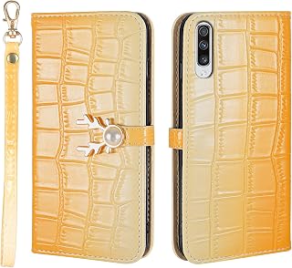 Funda magnética de alce con diseño de cocodrilo, multifunción, con ranuras para tarjetas, correa de muñeca con función atril para Samsung Galaxy A70 de 6.7 pulgadas, color amarillo
