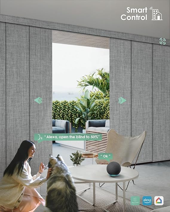 Yoolax Smart Panel Track Blinds, Motorized Sliding Door Blinds, Custom Size | 100% Blackout, Automatic Adjustable Vertical Blinds, Works with Alexa Google Home, for Patio Doors Room Divider Windows