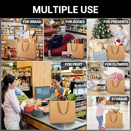 Miniatura 10 de EUSOAR Bolsas grandes de papel kraft de papel kraft de 12.5 x 4.5 x 11 pulgadas con asas a granel, bolsas de envoltura para negocios, comestibles de