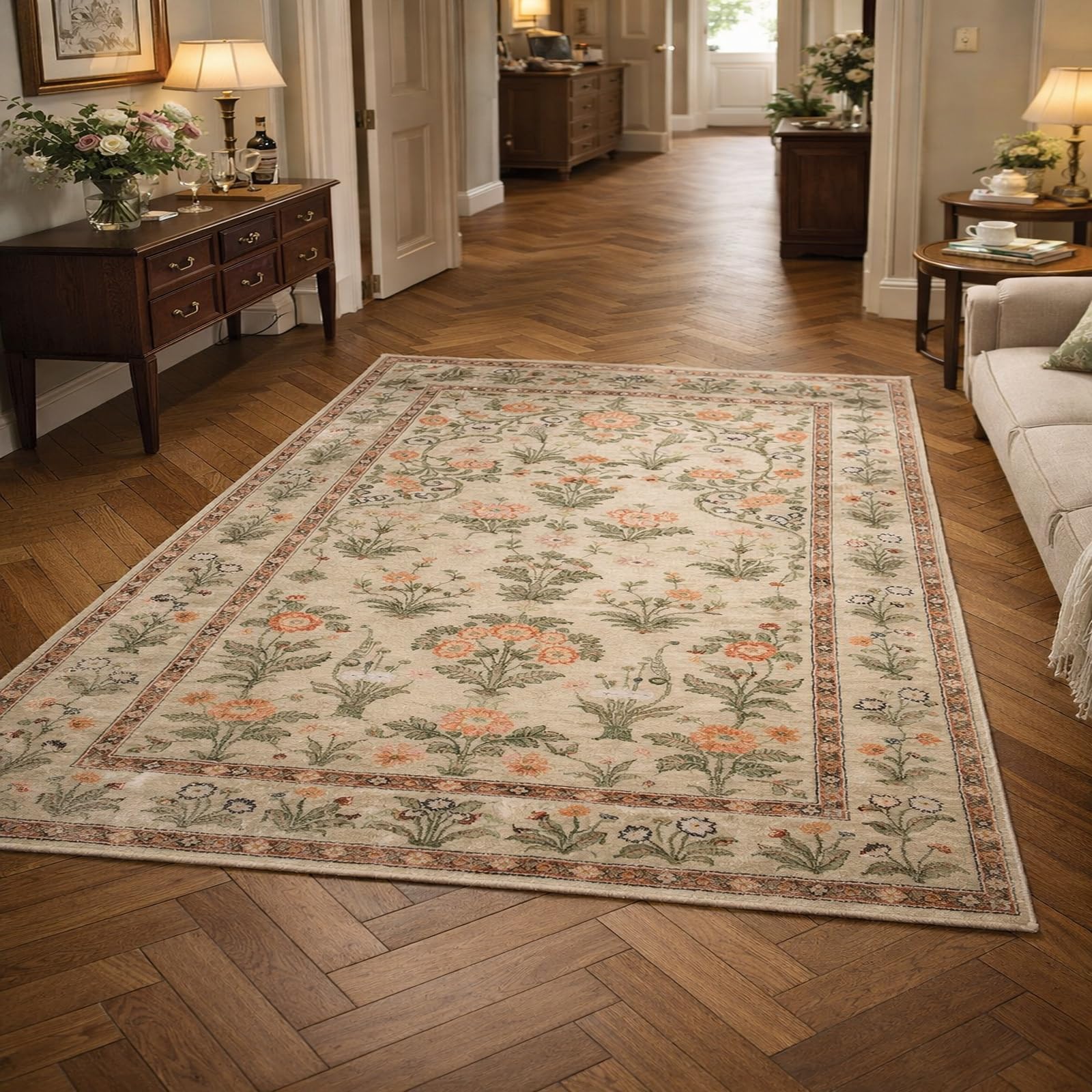 Alfombra de pelo corto floral Rururug alfombras lavables de 80x200